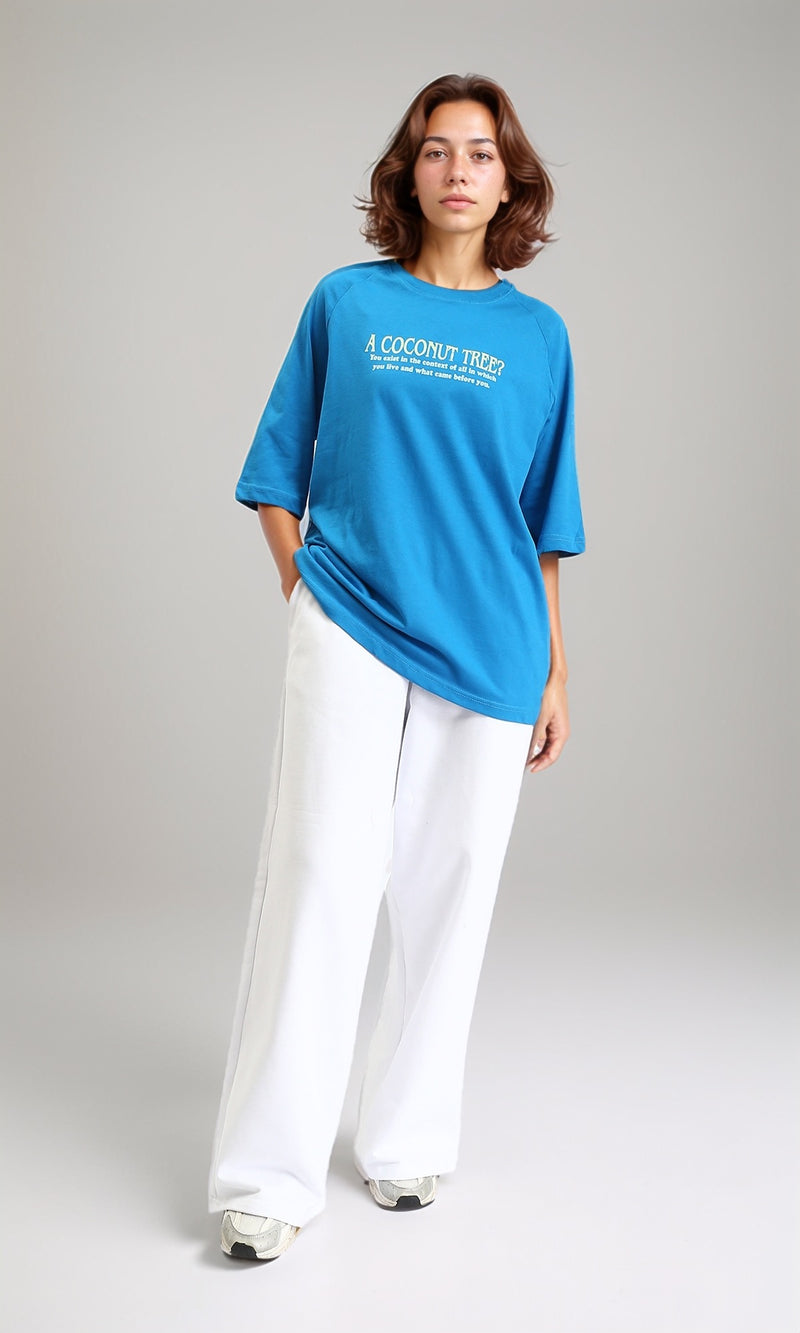 R205519 - Slip On Printed Cotton Long Tee - Dark Turquoise