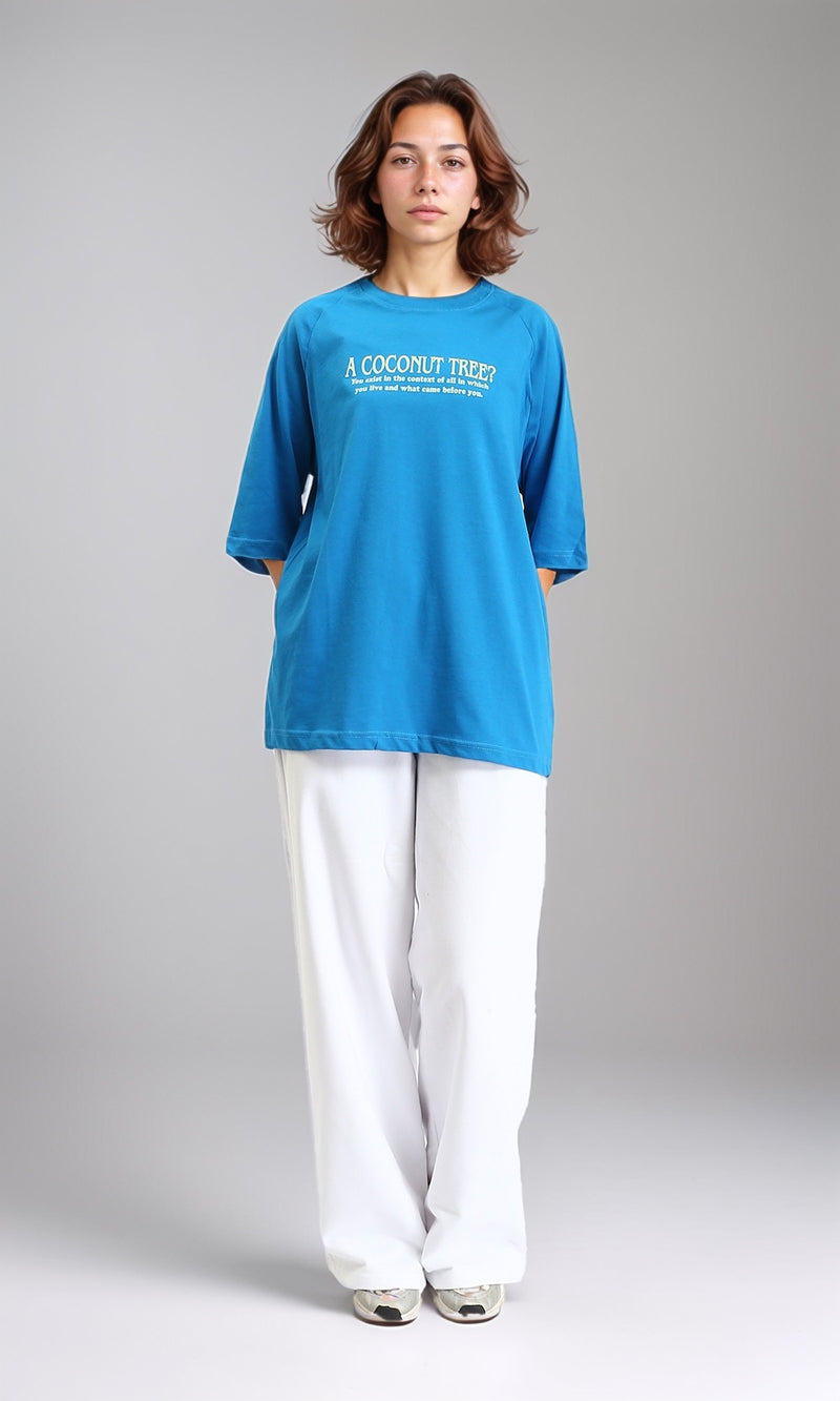 R205519 - Slip On Printed Cotton Long Tee - Dark Turquoise