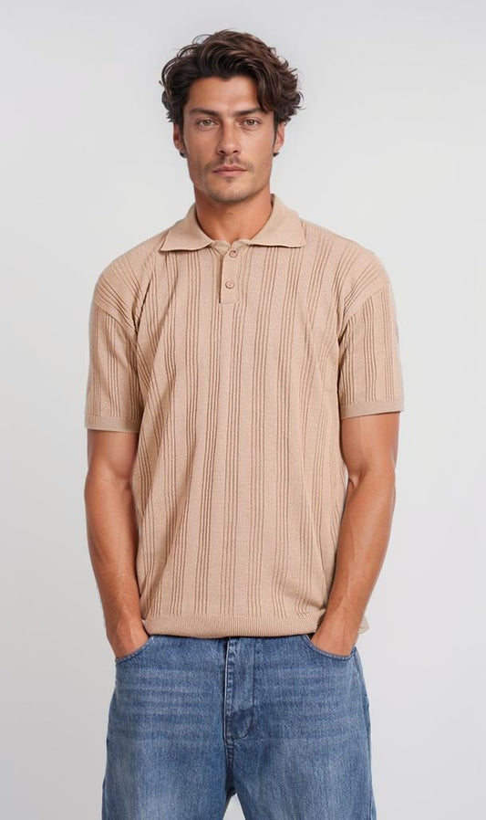 R205797 - Ribbed Polo Shirt - Beige