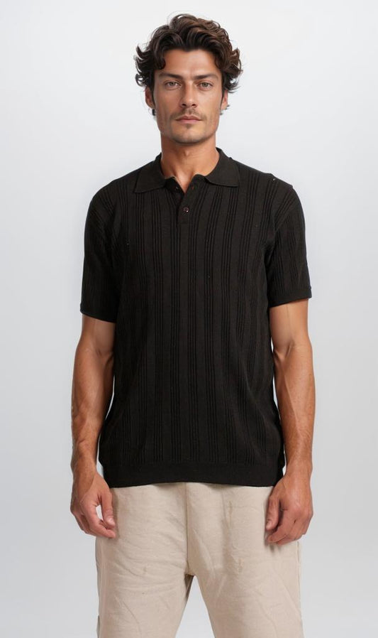 R205798 - Classic Knit Polo Shirt - Black