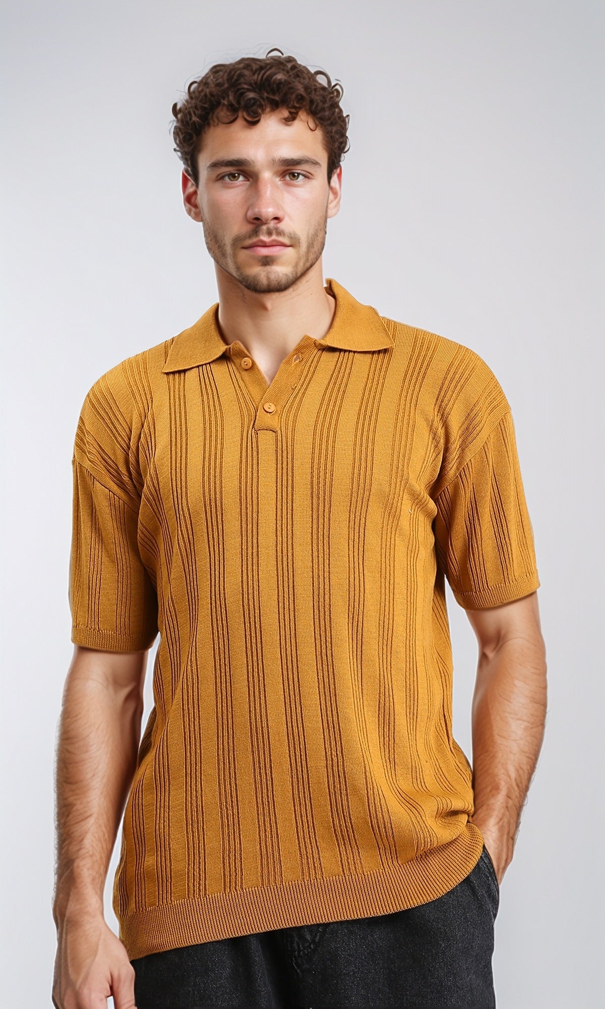 Short Sleeves Buttoned Polo Shirt - Caramel