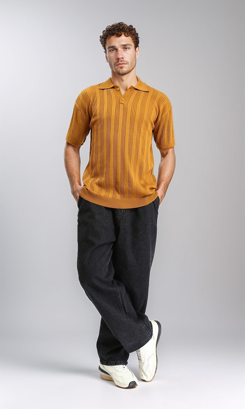 R205799 - Short Sleeves Buttoned Polo Shirt - Caramel