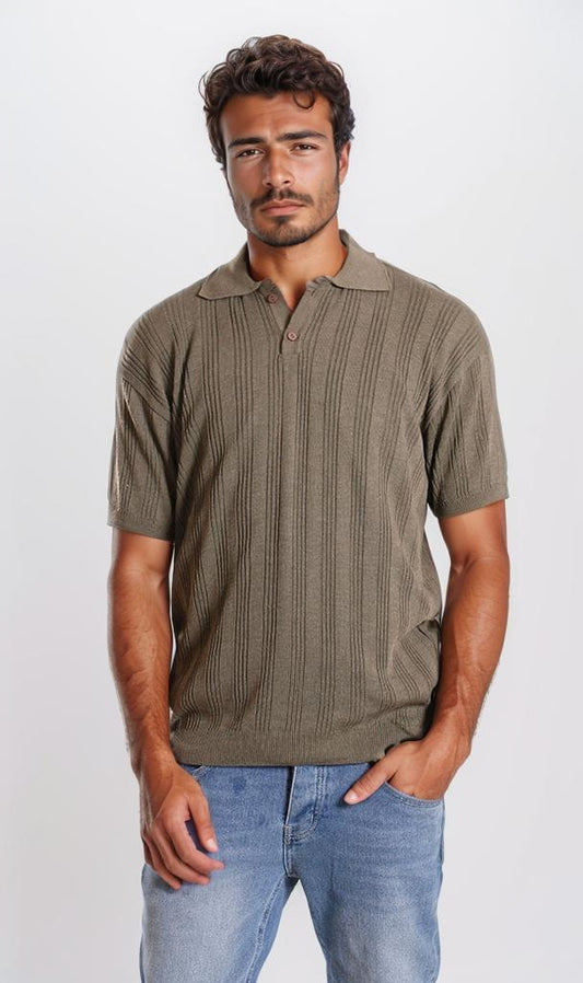 r205800-TEXTURED POLO SHIRT - OLIVE GREEN