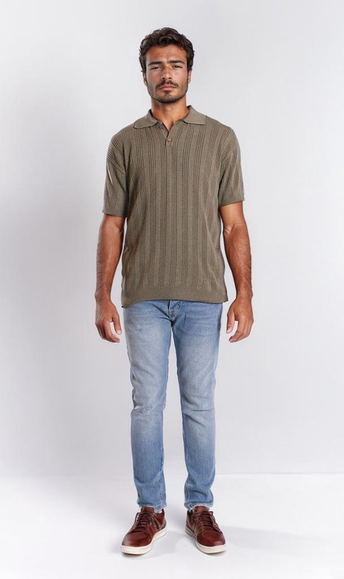 r205800-TEXTURED POLO SHIRT - OLIVE GREEN