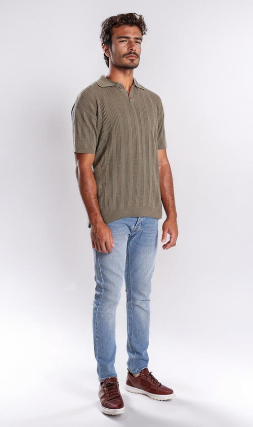 r205800-TEXTURED POLO SHIRT - OLIVE GREEN