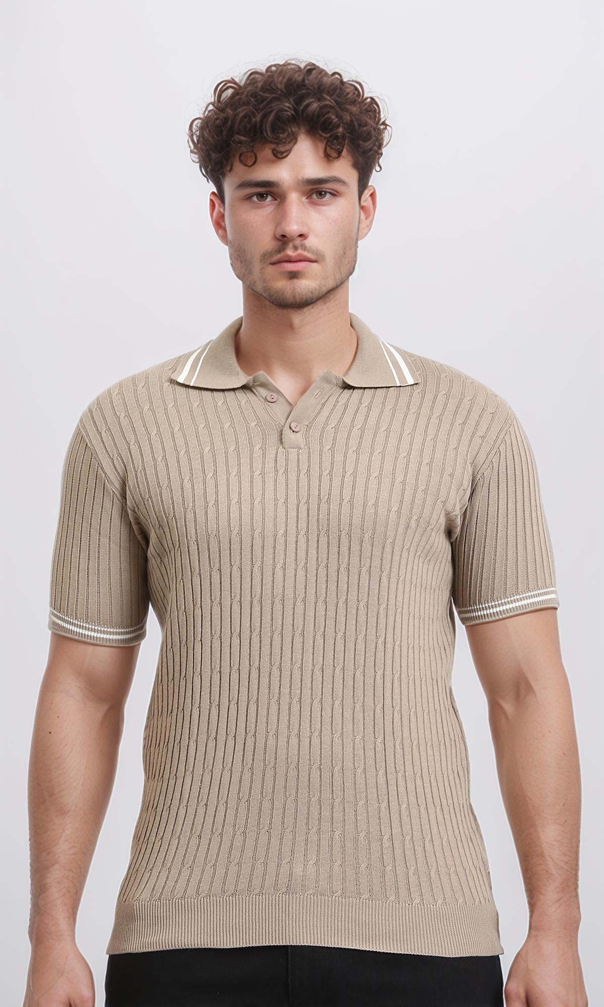 Short Sleeves Braided Polo Shirt - Light Coffee