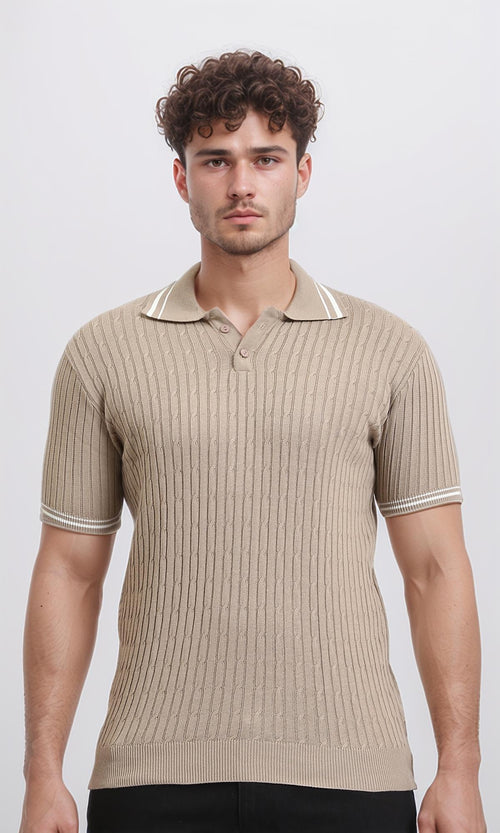 Short Sleeves Braided Polo Shirt - Light Coffee