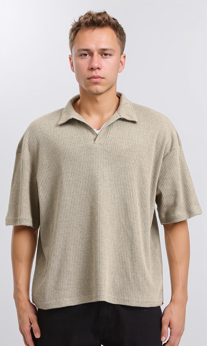 Elbow Sleeves Slip On Polo Shirt - Pastel Olive
