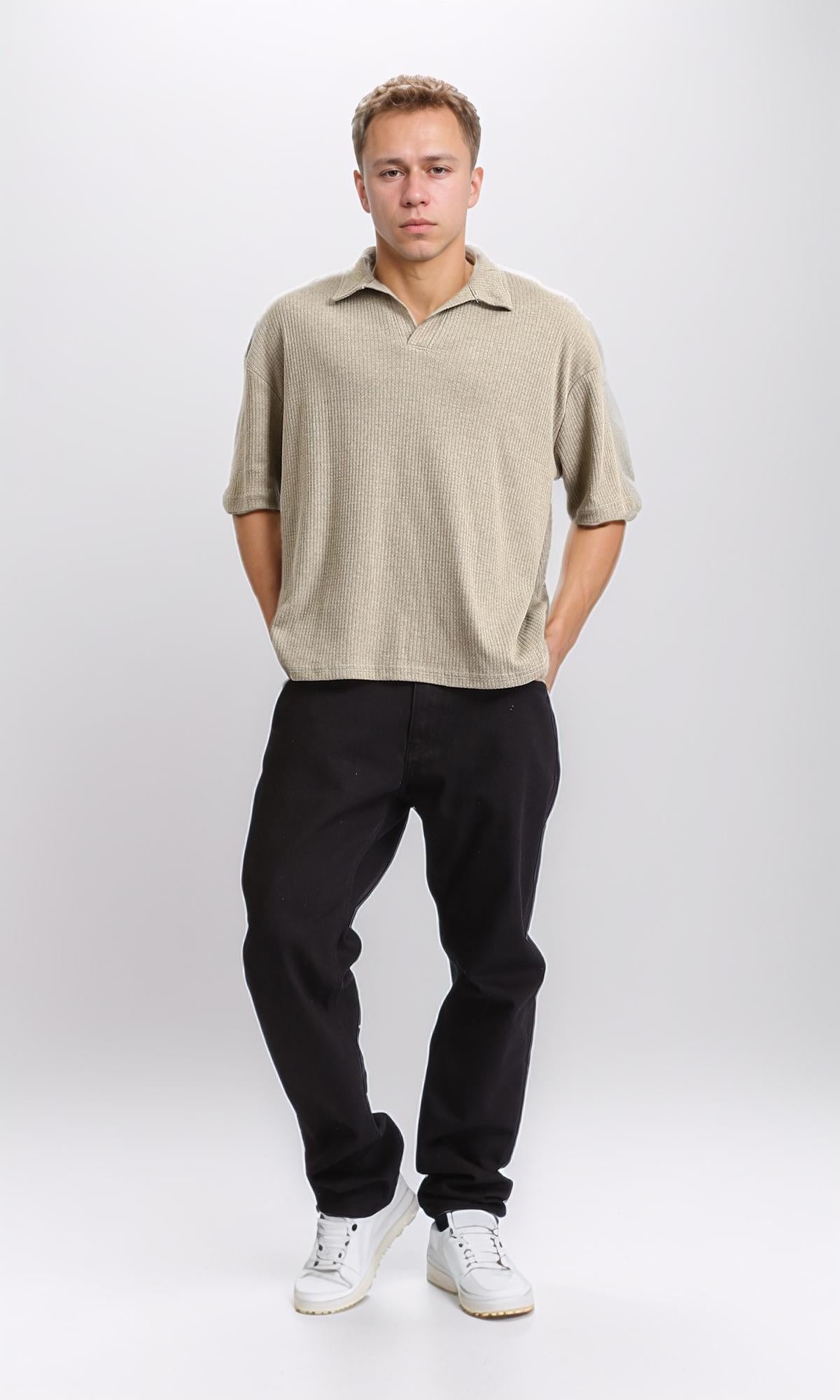R205807 - Elbow Sleeves Slip On Polo Shirt - Pastel Olive