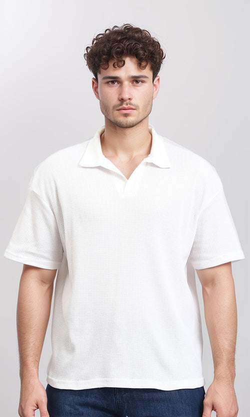 R205808 - Open Neck Relaxed Polo Shirt - White