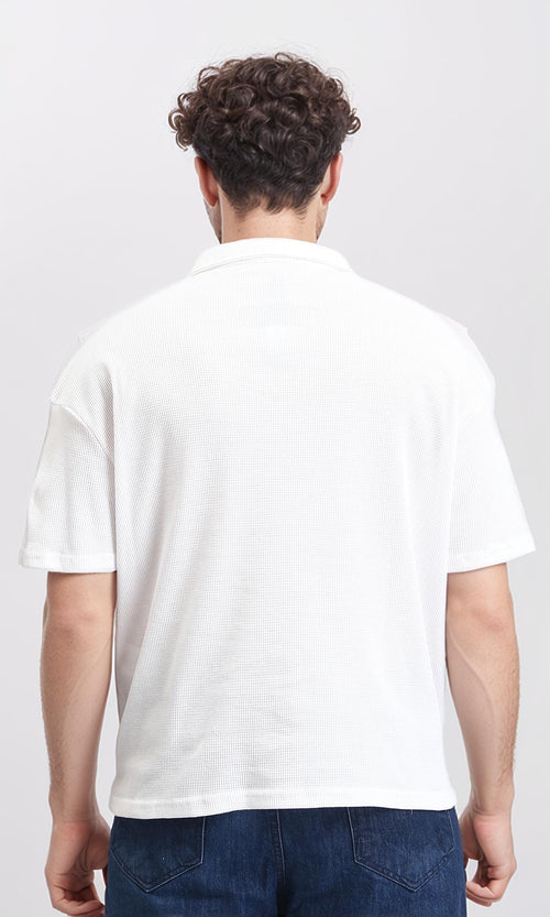 R205808 - Open Neck Relaxed Polo Shirt - White