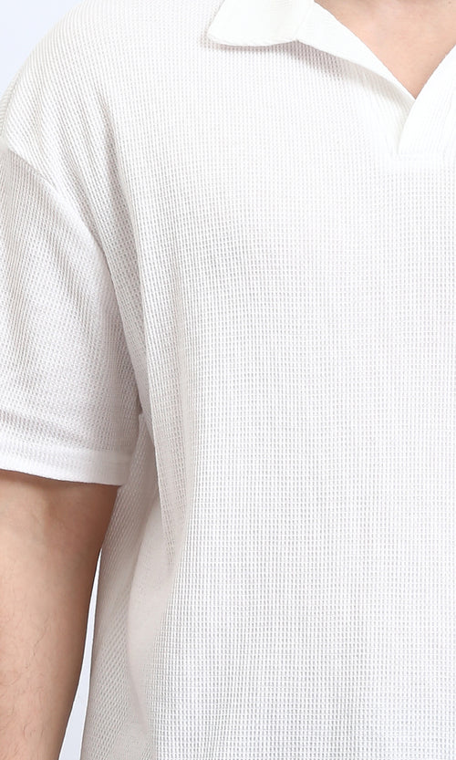 R205808 - Open Neck Relaxed Polo Shirt - White