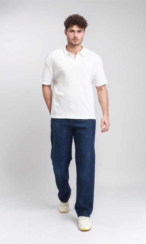 R205808 - Open Neck Relaxed Polo Shirt - White