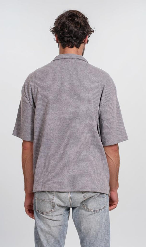 R205809 - Textured Polo Collar T-Shirt – Ash Grey