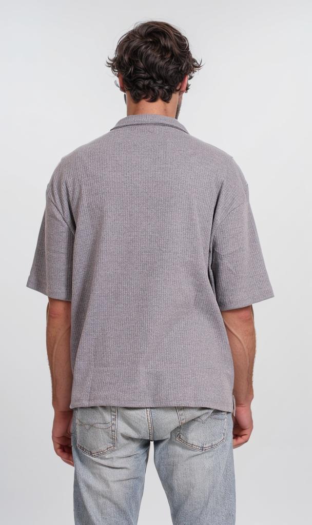 R205809 - Textured Polo Collar T-Shirt – Ash Grey