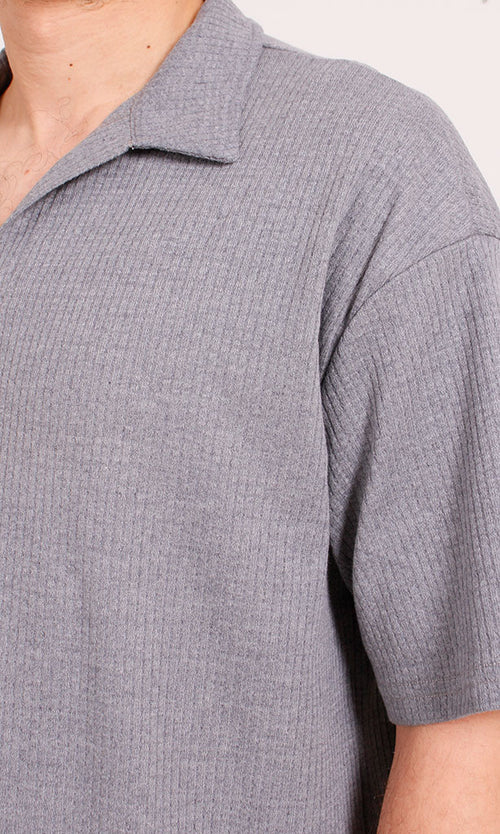 R205809 - Textured Polo Collar T-Shirt – Ash Grey