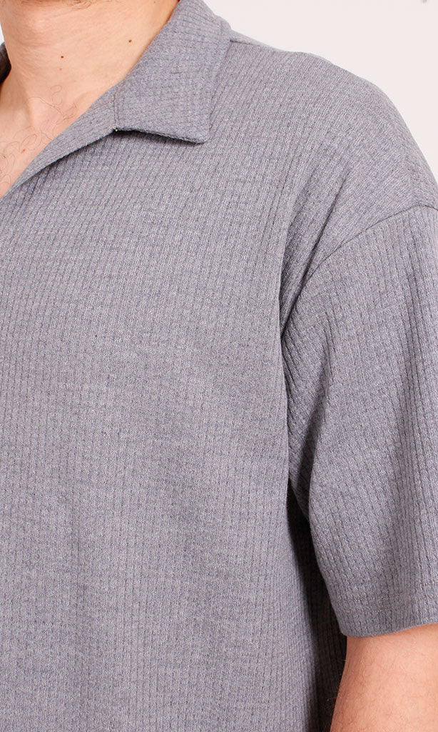 R205809 - Textured Polo Collar T-Shirt – Ash Grey