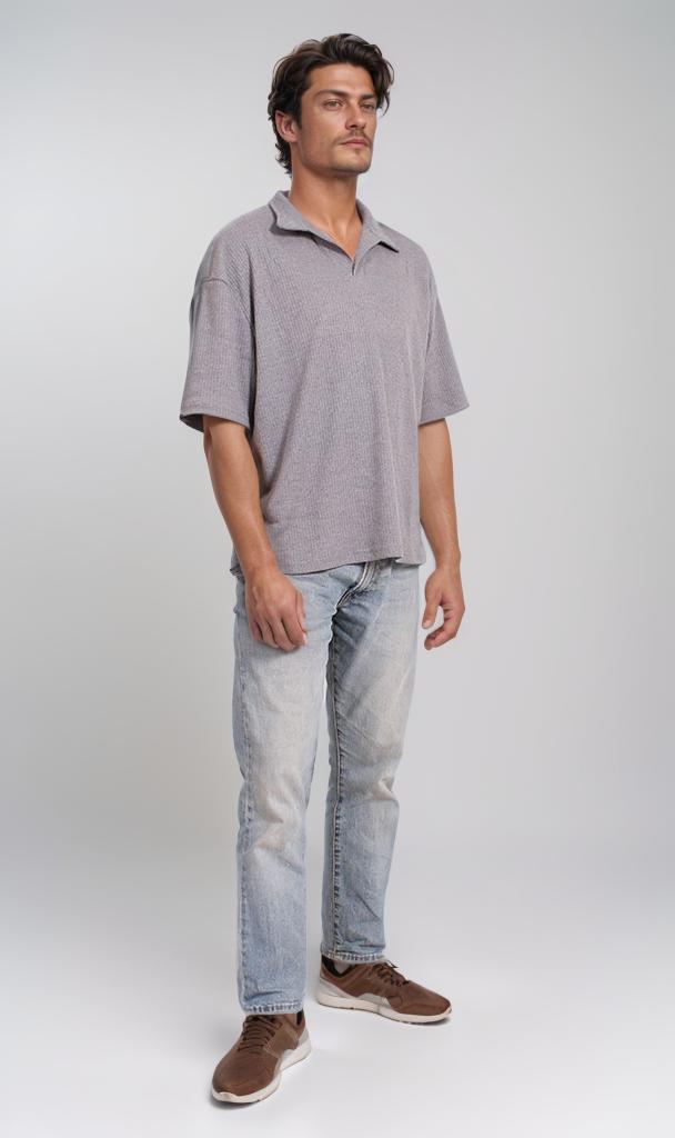 R205809 - Textured Polo Collar T-Shirt – Ash Grey