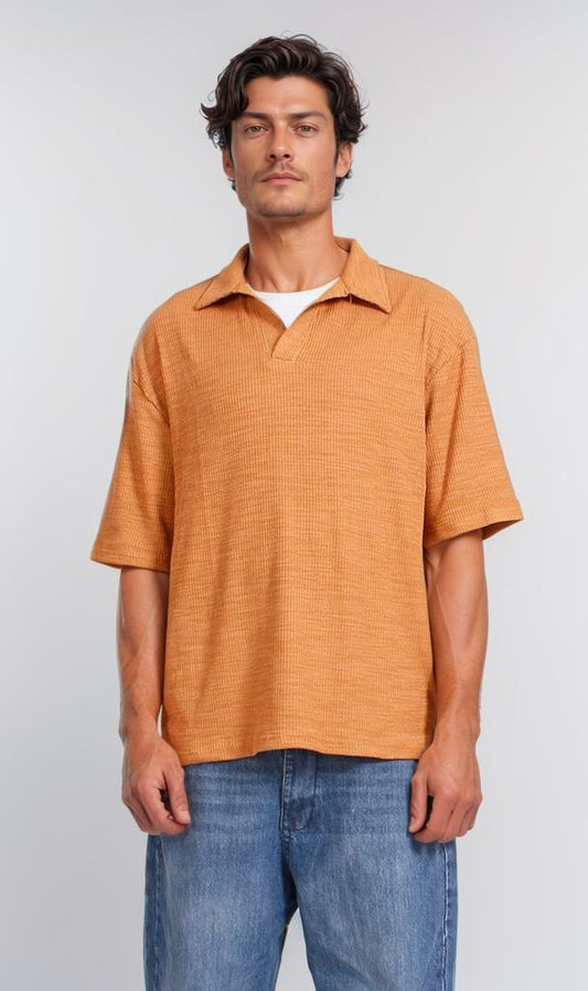 R205810 - Textured Rib Polo T-Shirt – Burnt Orange