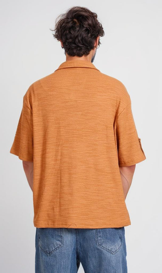 R205810 - Textured Rib Polo T-Shirt – Burnt Orange