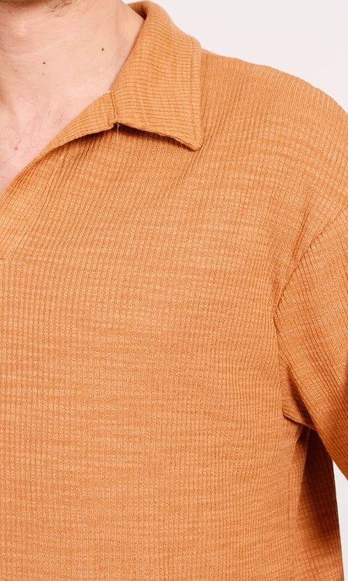 R205810 - Textured Rib Polo T-Shirt – Burnt Orange