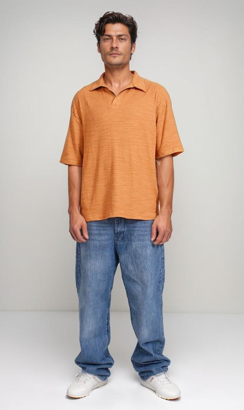 R205810 - Textured Rib Polo T-Shirt – Burnt Orange