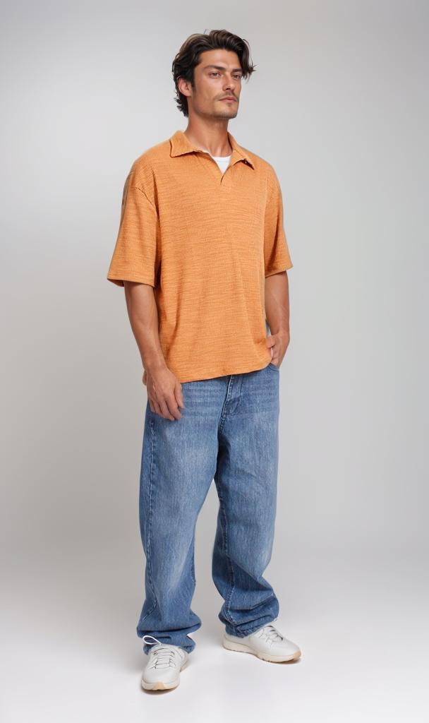 R205810 - Textured Rib Polo T-Shirt – Burnt Orange