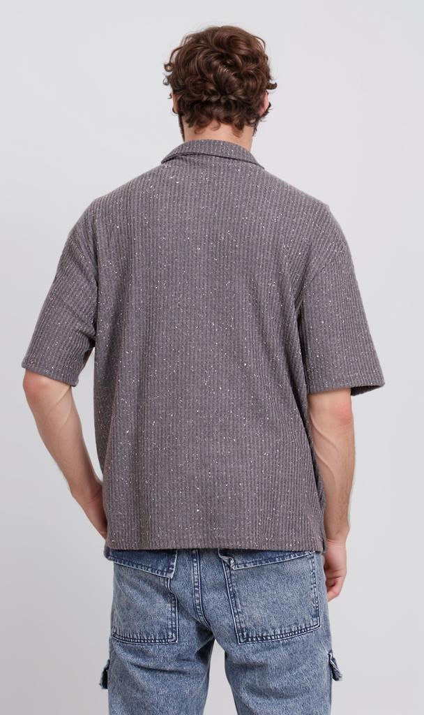 R205812-R205812 - Collared Textured Shirt - Charcoal