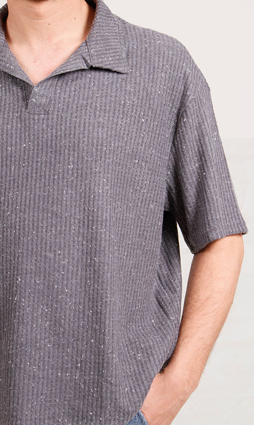R205812-R205812 - Collared Textured Shirt - Charcoal