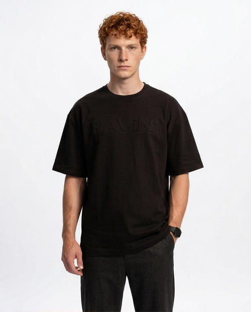 Men's Oversized Heavyweight T-Shirt with Tonal 3D "ravin" Embossed Logo