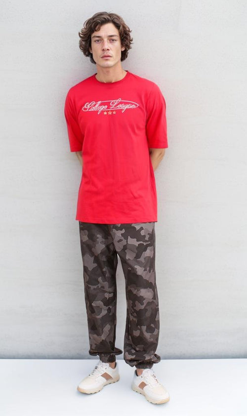 R205816 - Graphic Printed Oversized T-Shirt - Red