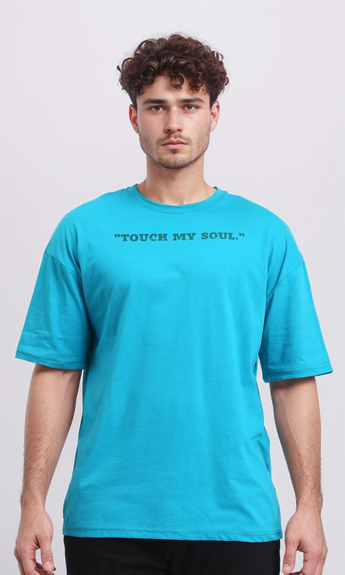 R205818 - Round Neck Printed Cotton Tee - Turquoise