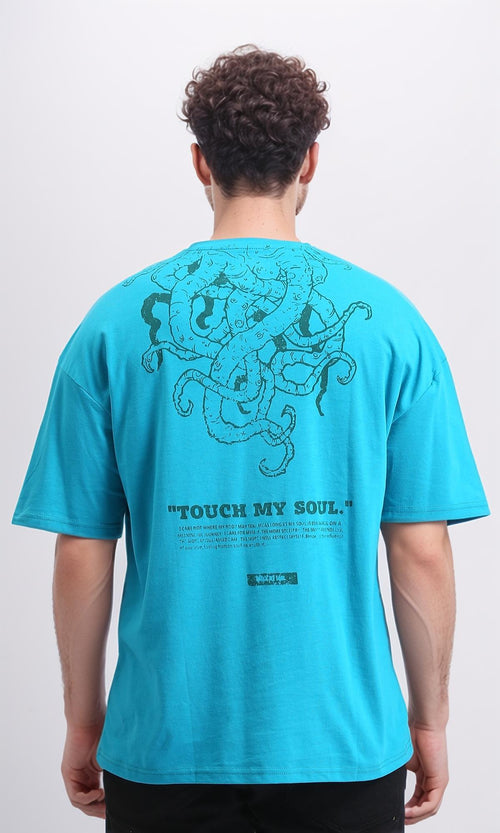 R205818 - Round Neck Printed Cotton Tee - Turquoise