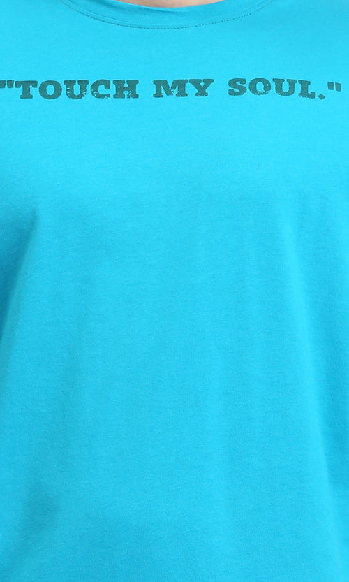 R205818 - Round Neck Printed Cotton Tee - Turquoise