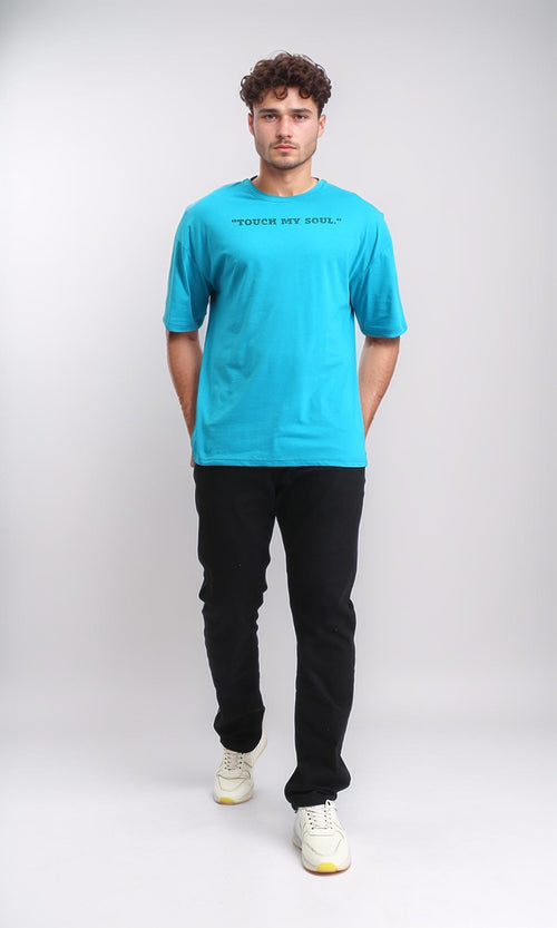 R205818 - Round Neck Printed Cotton Tee - Turquoise