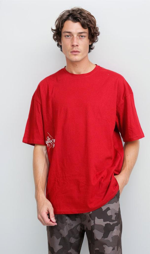 R205820 - Graphic Printed Oversized T-Shirt - Red