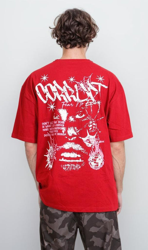R205820 - Graphic Printed Oversized T-Shirt - Red