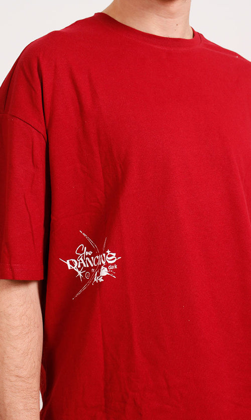 R205820 - Graphic Printed Oversized T-Shirt - Red