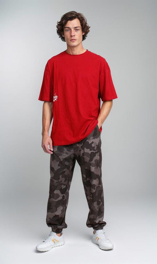 R205820 - Graphic Printed Oversized T-Shirt - Red