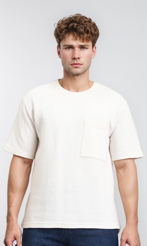 Elbow Sleeves Self Pattern Tee - Cream