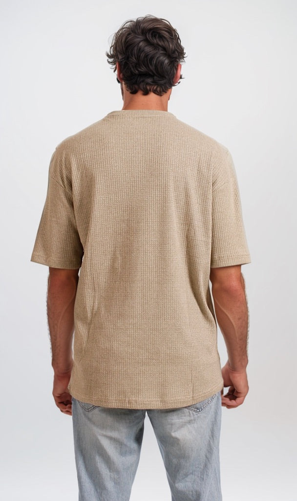 Ravin Men's Textured Waffle Knit Short-Sleeve T-Shirt - Beige