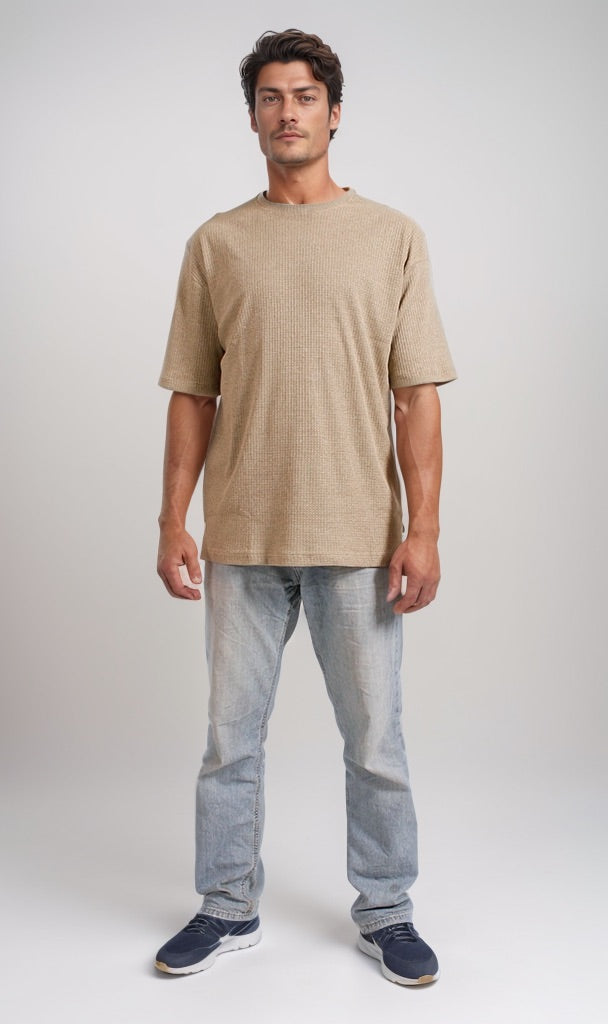 Ravin Men's Textured Waffle Knit Short-Sleeve T-Shirt - Beige
