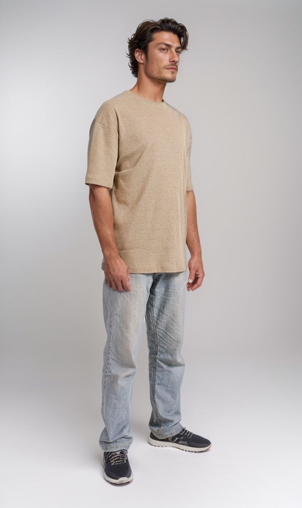 Ravin Men's Textured Waffle Knit Short-Sleeve T-Shirt - Beige