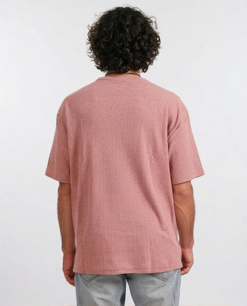 Ravin | Men's Oversized Ribbed Knit Heavyweight T-Shirt - Dusty Rose - R205825