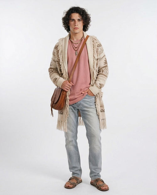 Ravin | Men's Oversized Ribbed Knit Heavyweight T-Shirt - Dusty Rose - R205825