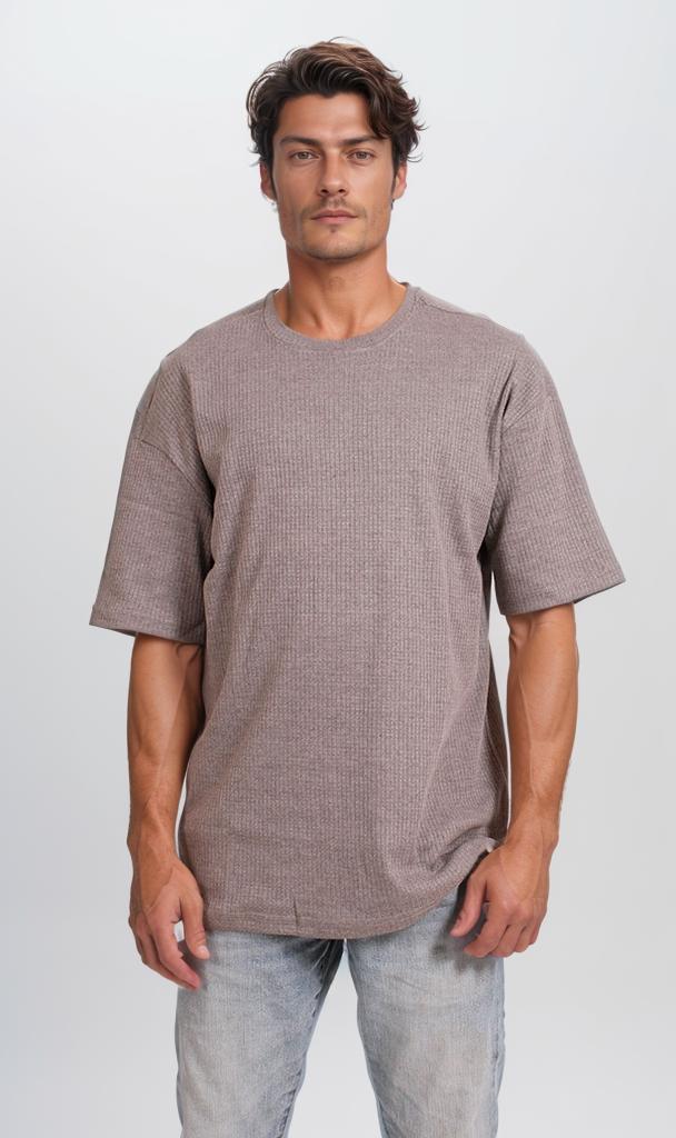 Textured Cotton Blend T-Shirt - Grey
