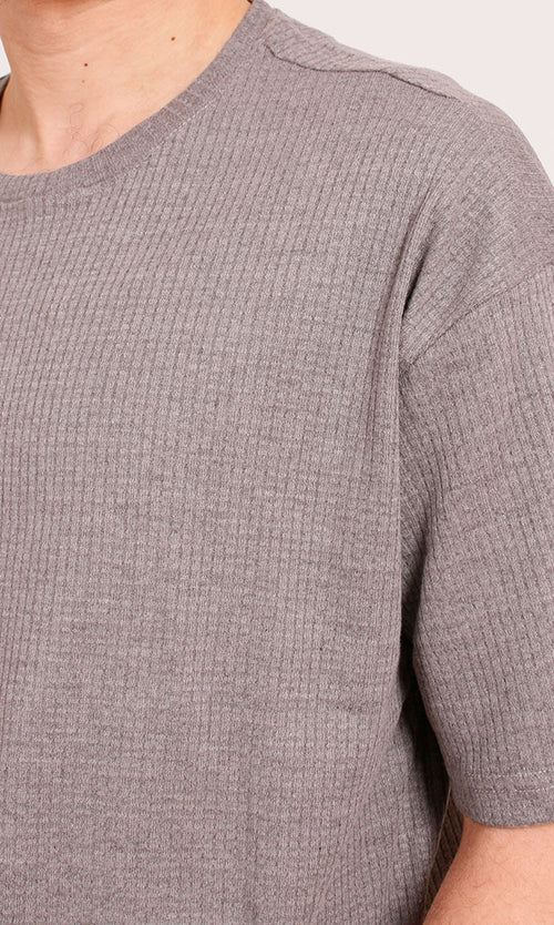 R205826 - Textured Cotton Blend T-Shirt – Grey