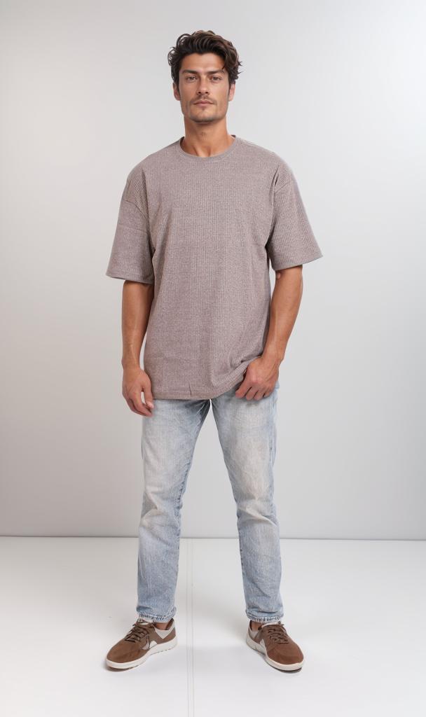 R205826 - Textured Cotton Blend T-Shirt – Grey