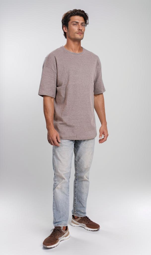 R205826 - Textured Cotton Blend T-Shirt – Grey