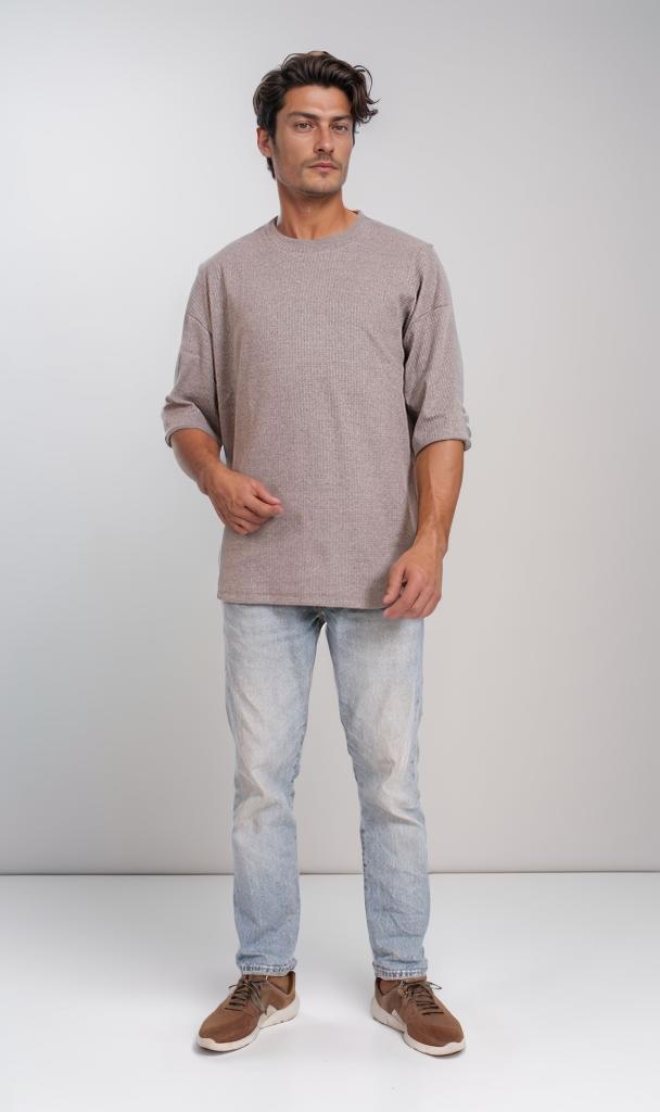Unisex Dusty Taupe Waffle Knit Oversized T-Shirt